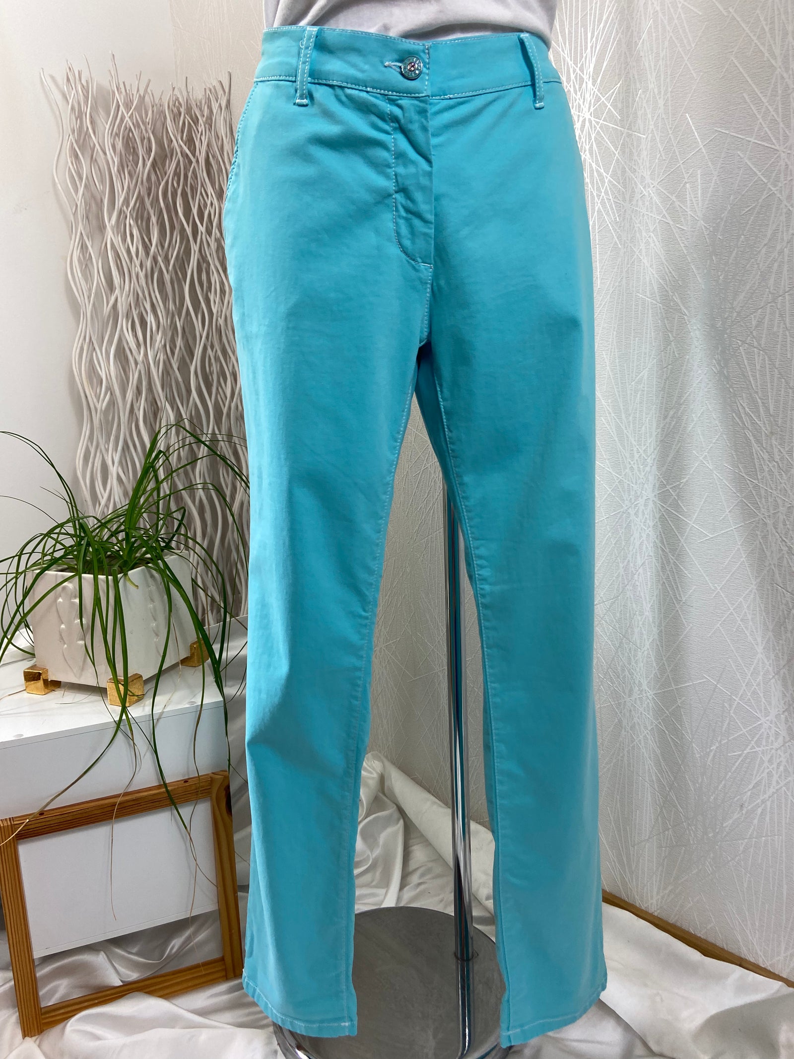 Pantalon coton coupe droite bleu turquoise Ananke