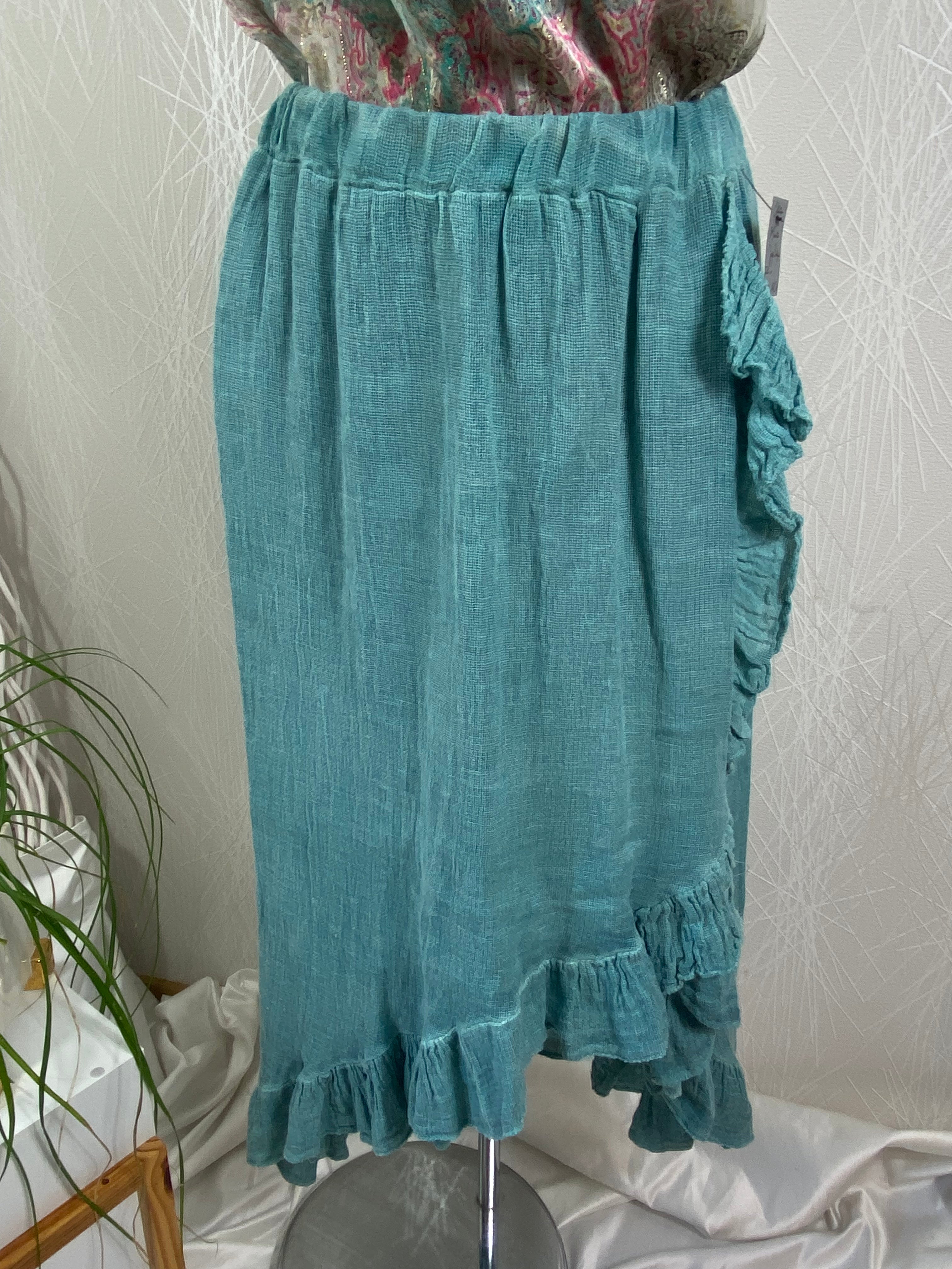 Jupe asymétrique verte à volants - Taille Unique - Offre-Unique