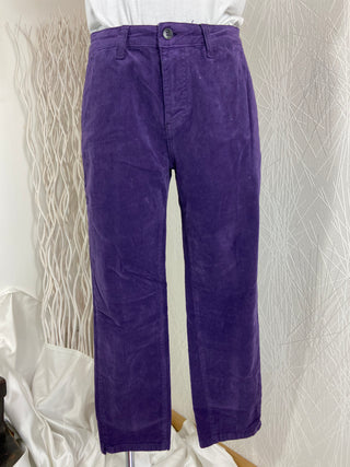 Pantalon coton 7/8 velours violet coupe droite Margot Paris