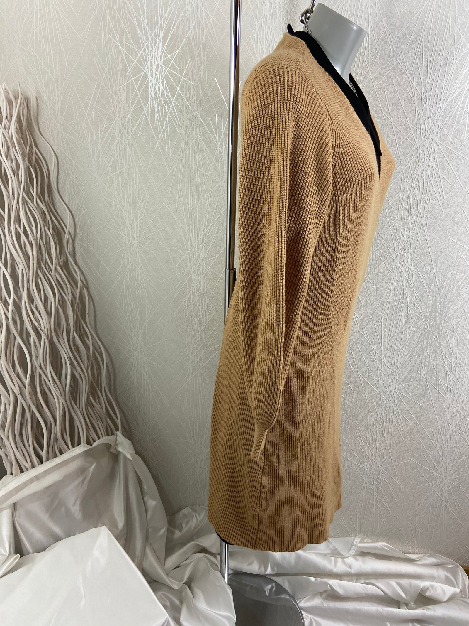 Gilet long brun camel en maille Vero Moda