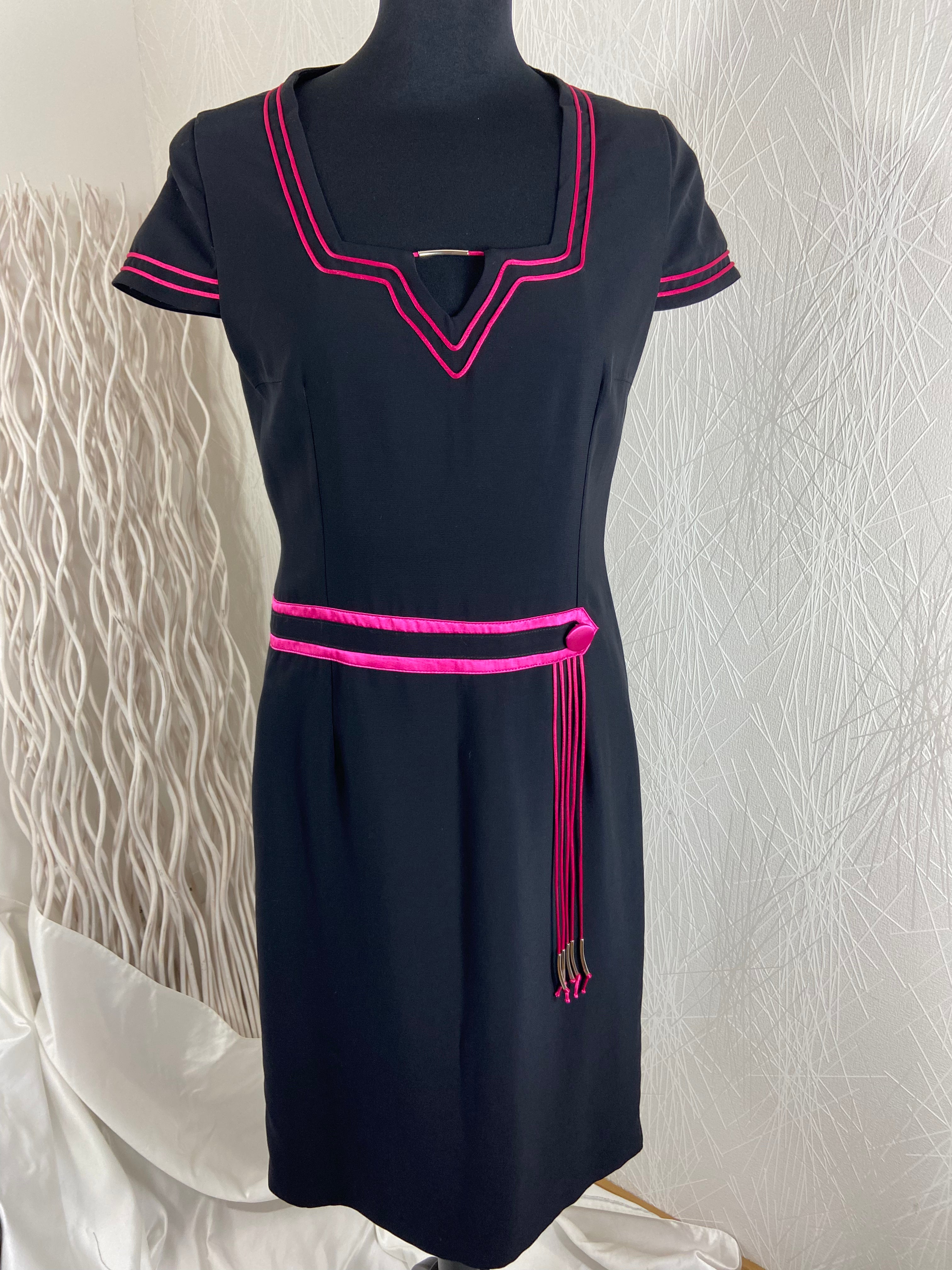 Superbe robe midi de créateur noire et fuchsia Tabala Paris