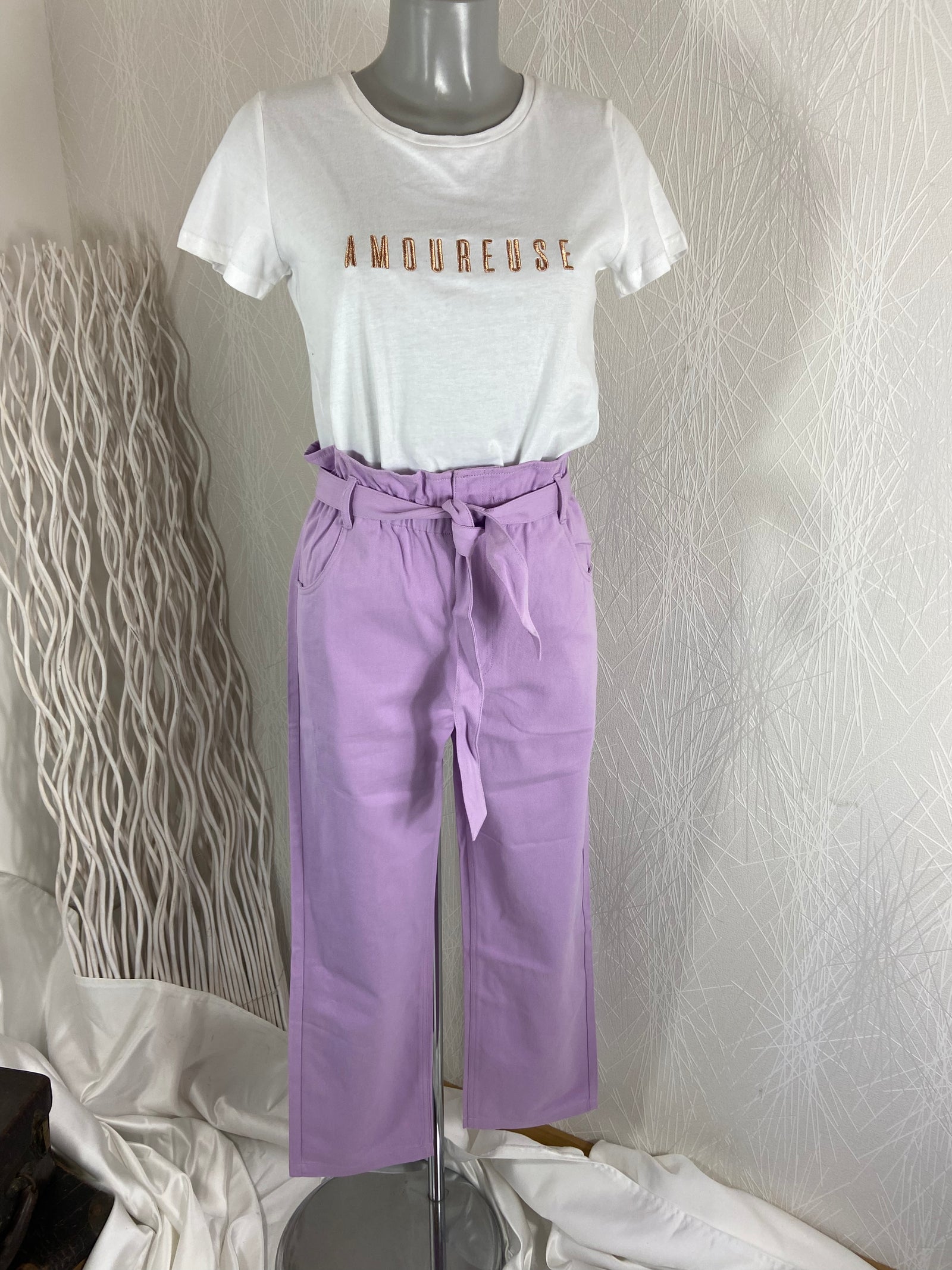 Pantalon violet taille élastique modèle Graham Garance - Offre-Unique