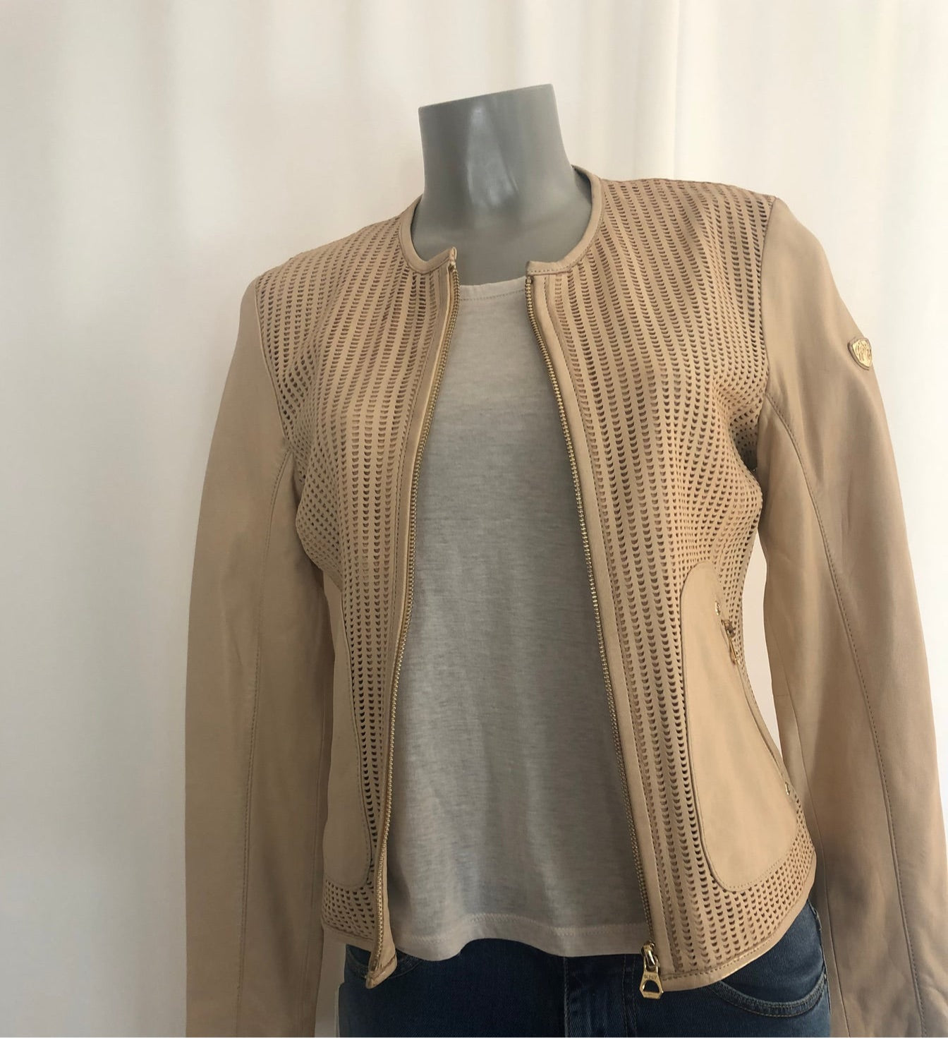 Veste doublée legere cuir souple ajouré beige Gipsy