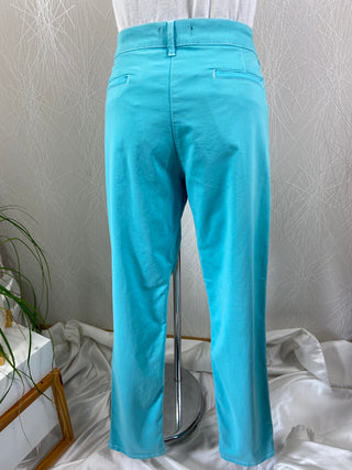 Pantalon coton coupe droite bleu turquoise Ananke
