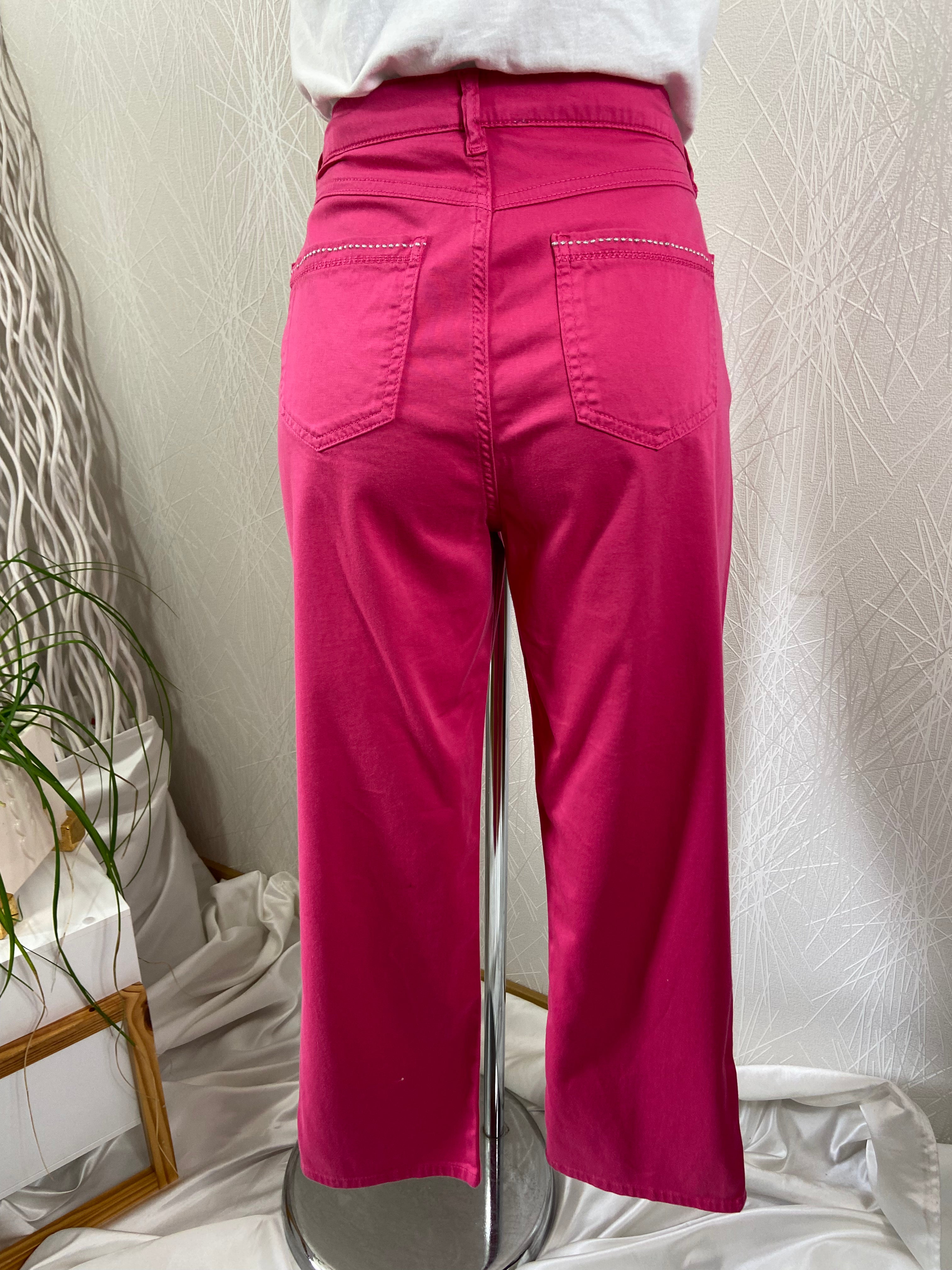 Pantalon coton rose taille haute coupe droite Meri-Esca