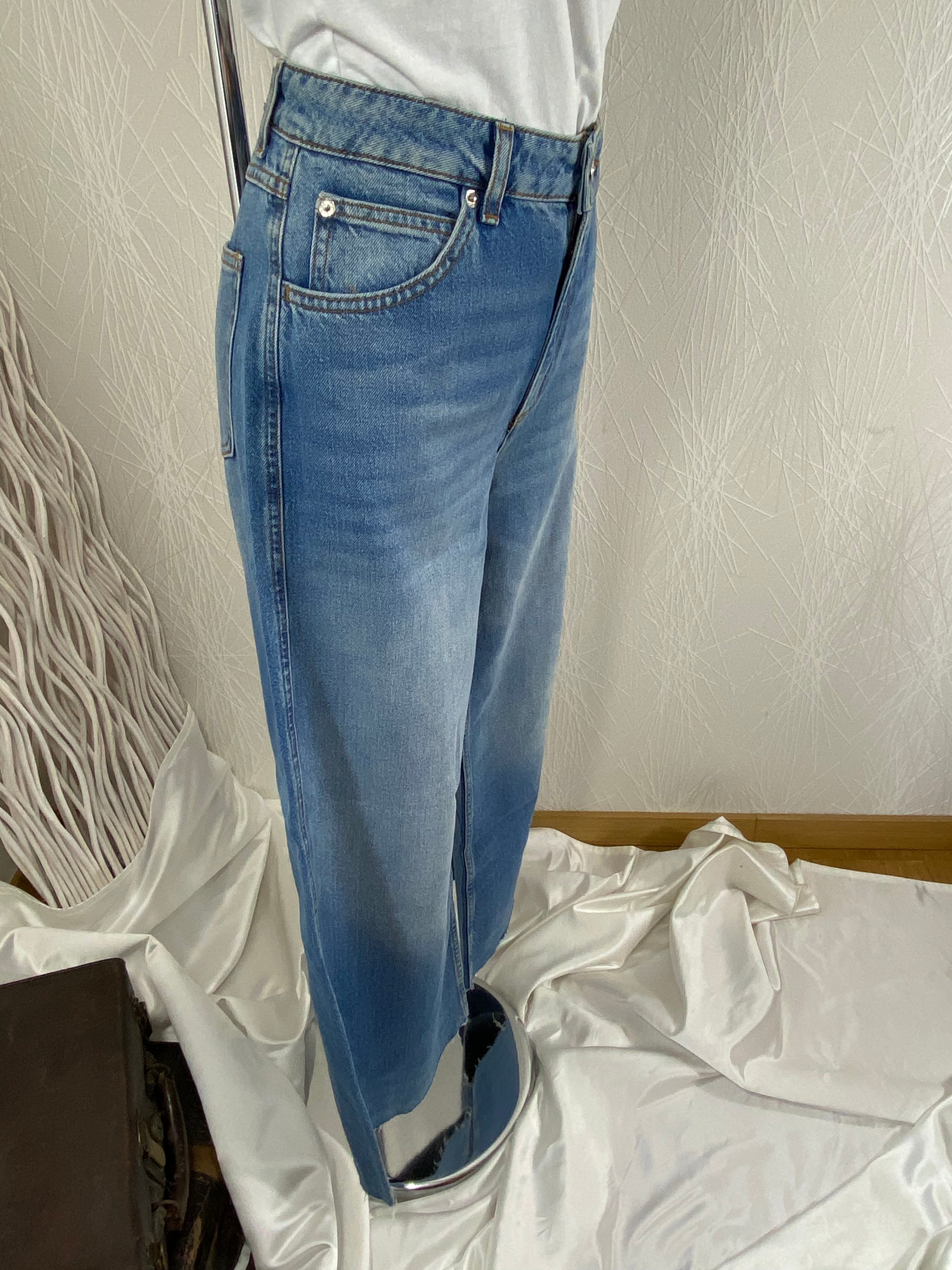 Jeans flare taille haute modèle Rosy NVY - Offre-Unique