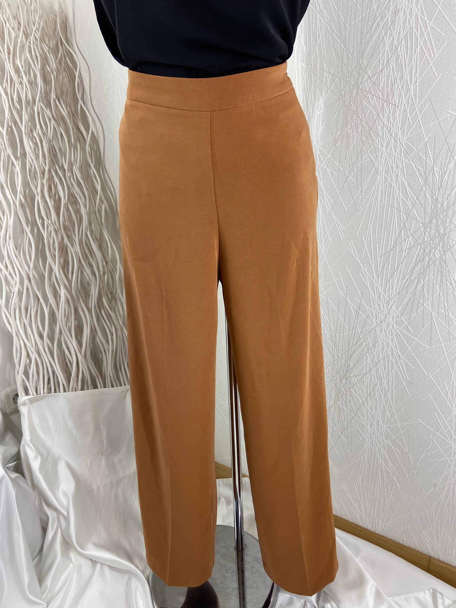 Pantalon large brun caramel fermeture latérale Y Coo