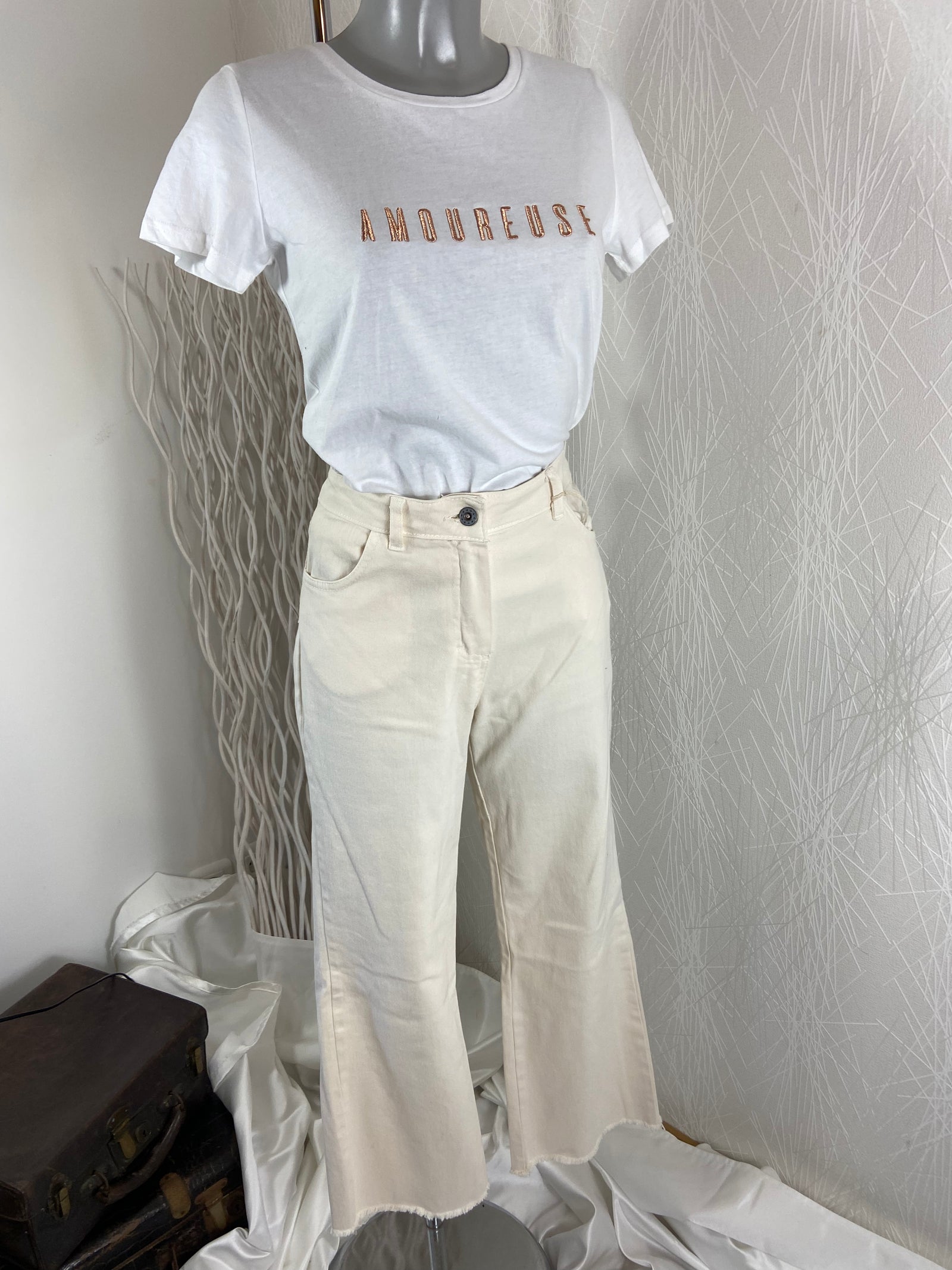 Jeans coton beige taille haute Y Coo