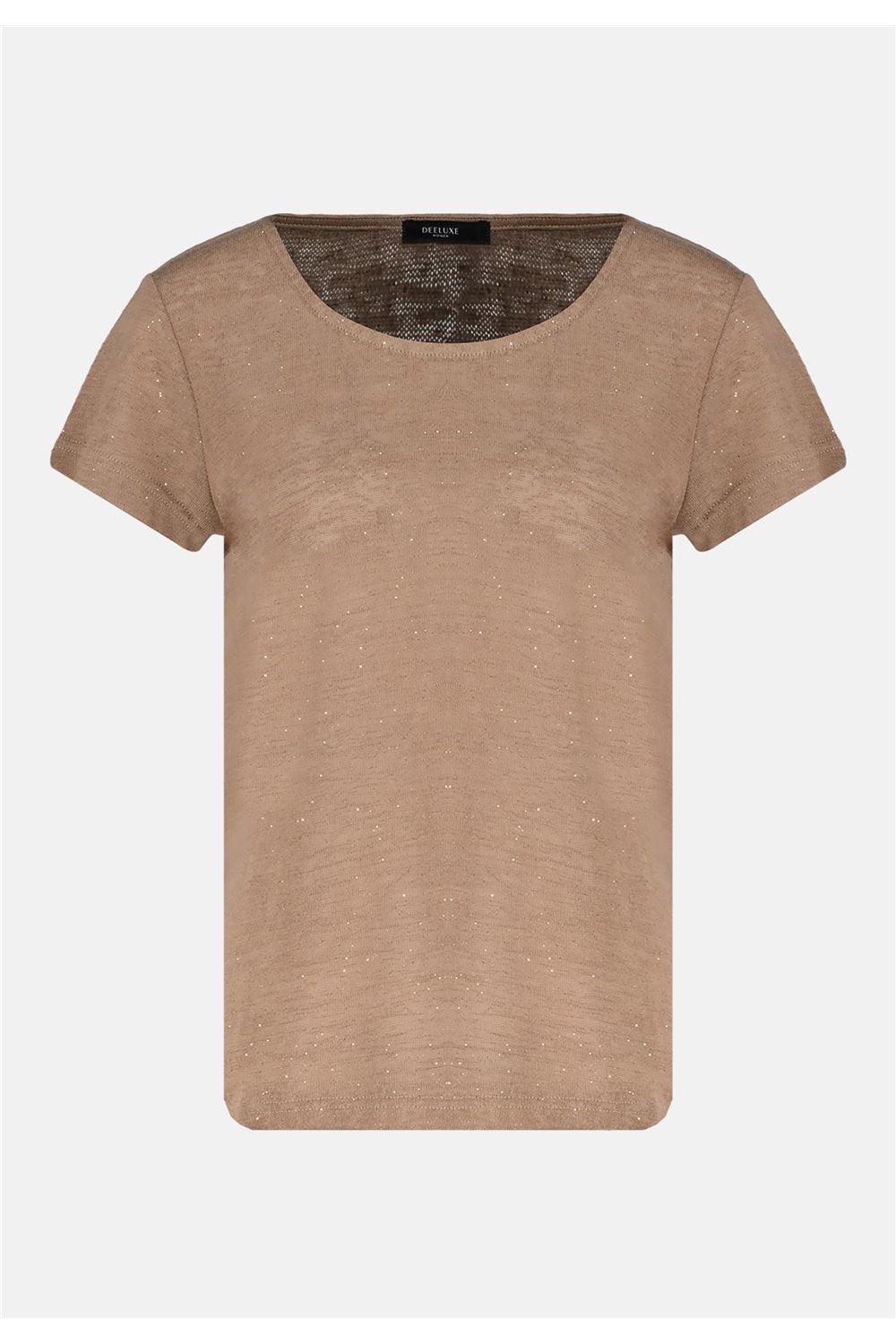 T-shirt beige coupe droite manches courtes effet pailleté Deeluxe - Offre-Unique